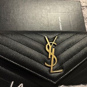 Saint Laurent YSL Monogram Large Flap Wallet in Grained Leather